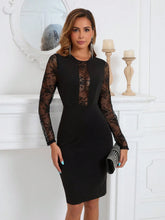 Women Cocktail Dress Lace Embellished Midi Long Sleeve Dress